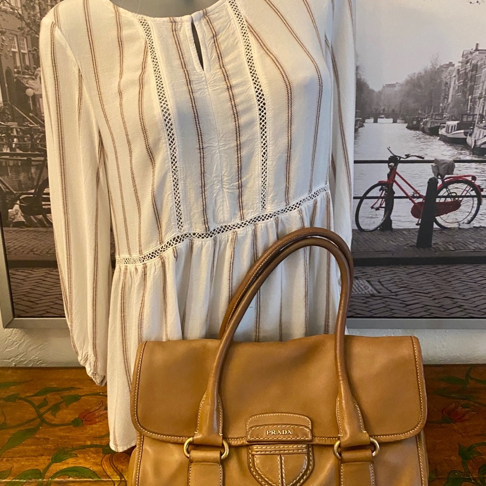 PRADA Pattina CITY Calf Leather in Cannella Tan satchel ART#BN2159